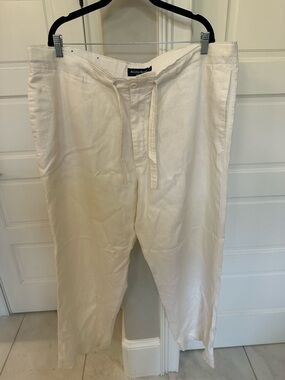 Austin Reed Men’s XL 100% Linen White Wide Leg Pants Drawstring Pockets Beach